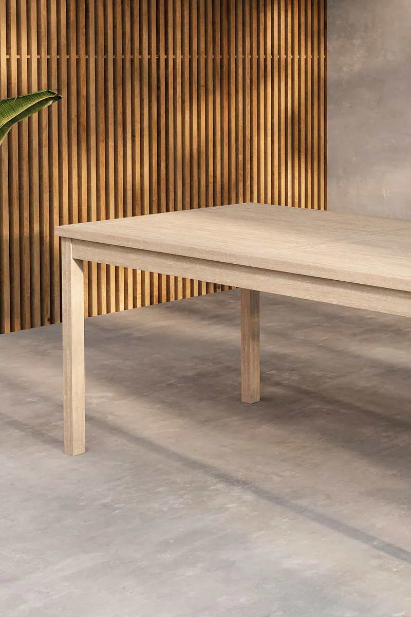 Kenya rechteckiger Gartentisch aus Teak in 180 × 90 cm, Whitewash, im Wohnraum, Ansicht 2