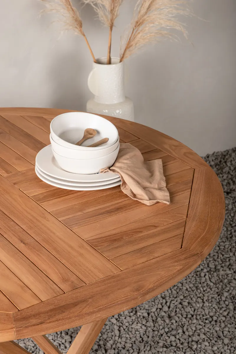 Kenya runder klappbarer Gartentisch aus Teak in Natur, im Wohnraum, Ansicht 2