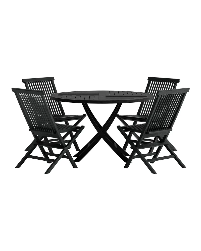 Kenya & Kenya Gartenmöbel-Set rund, Teak, Tisch und 4 Stühle klappbar, Schwarz
