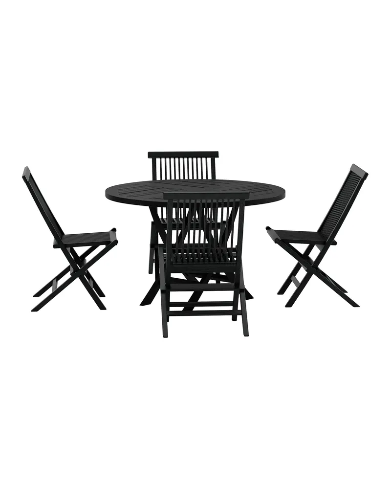 Kenya & Kenya rundes Gartenmöbel-Set aus Teak mit 4 Klappstühlen in Schwarz, Ansicht 2
