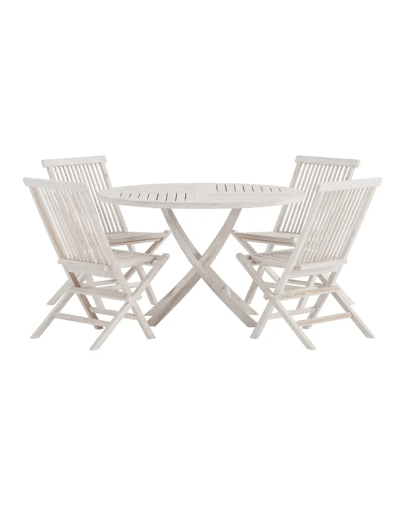 Kenya & Kenya rundes Gartenmöbel-Set aus Teak mit 4 Klappstühlen in Whitewash, Ansicht 1