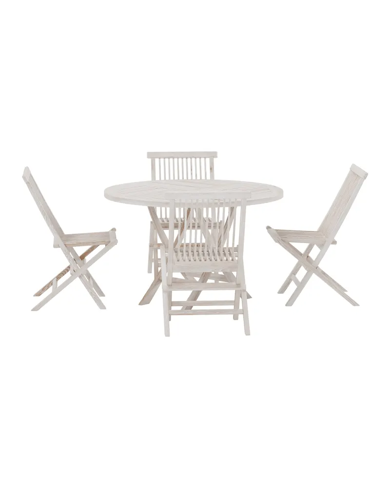 Kenya & Kenya rundes Gartenmöbel-Set aus Teak mit 4 Klappstühlen in Whitewash, Ansicht 2
