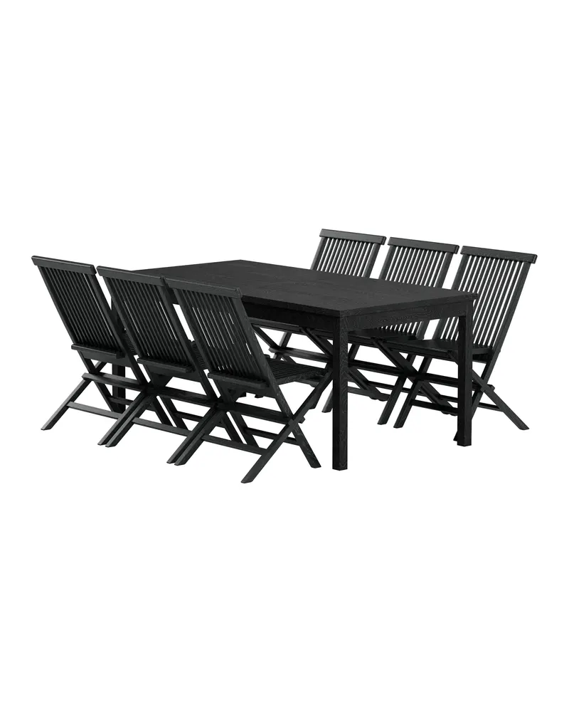 Kenya & Kenya Gartenmöbel-Set, Teaktisch 180 × 90 cm, 6 Klappstühle, Schwarz