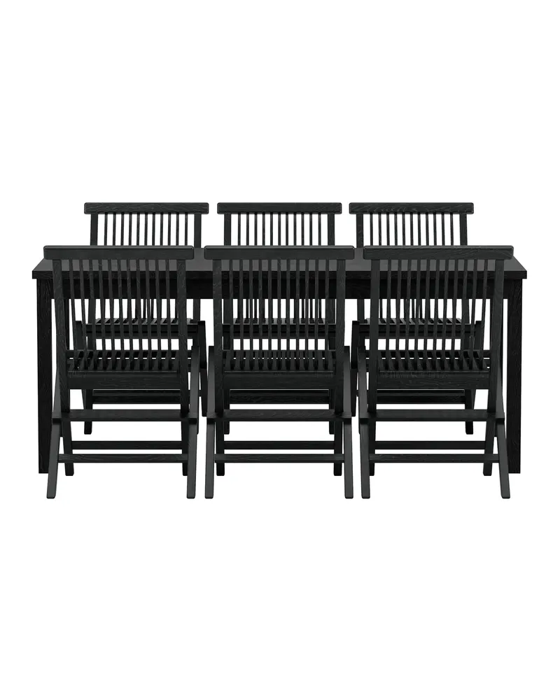 Kenya & Kenya Gartenmöbel-Set aus Teak mit Tisch 180 × 90 cm und 6 Stühlen in Schwarz, Ansicht 2
