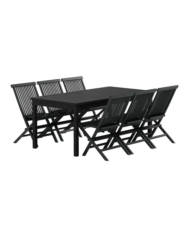 Kenya & Kenya Gartenmöbel-Set aus Teak mit Tisch 180 × 90 cm und 6 Stühlen in Schwarz, Ansicht 3