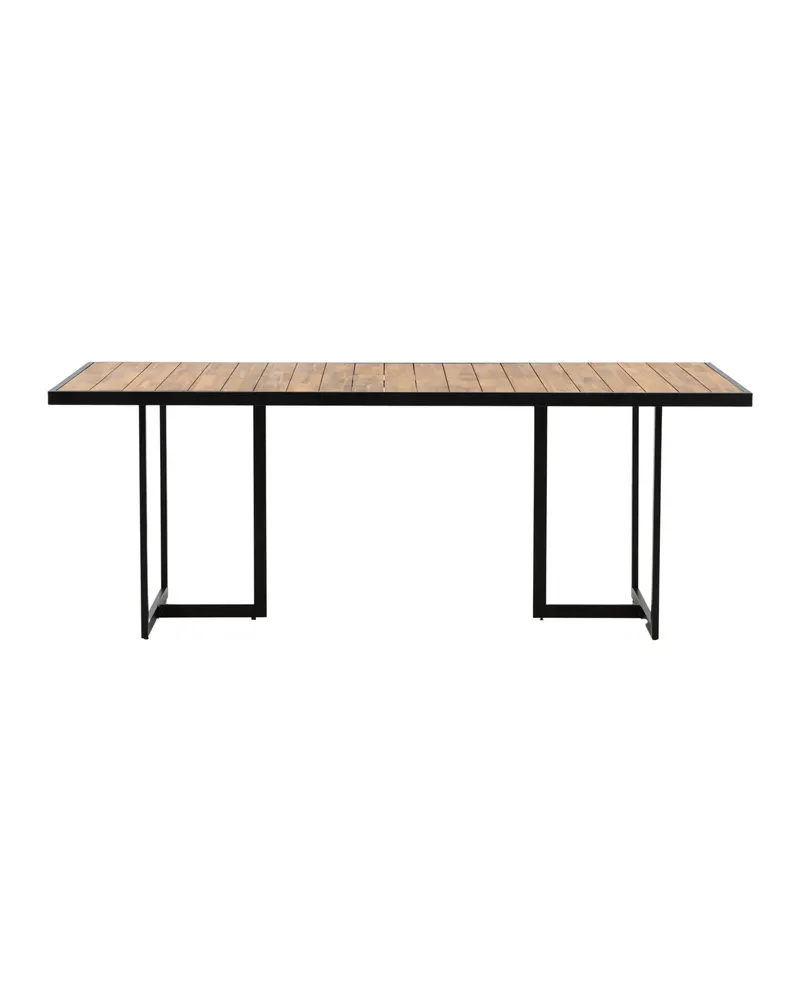Khung Gartentisch 200 × 100 cm, Akazie im schwarzen Stahlrahmen