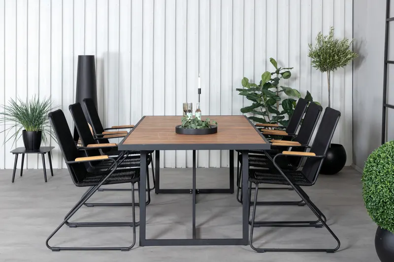 Khung & Bois Gartenmöbel-Set mit Akazientisch und 6 Stühlen in Schwarz, im Wohnraum, Ansicht 1