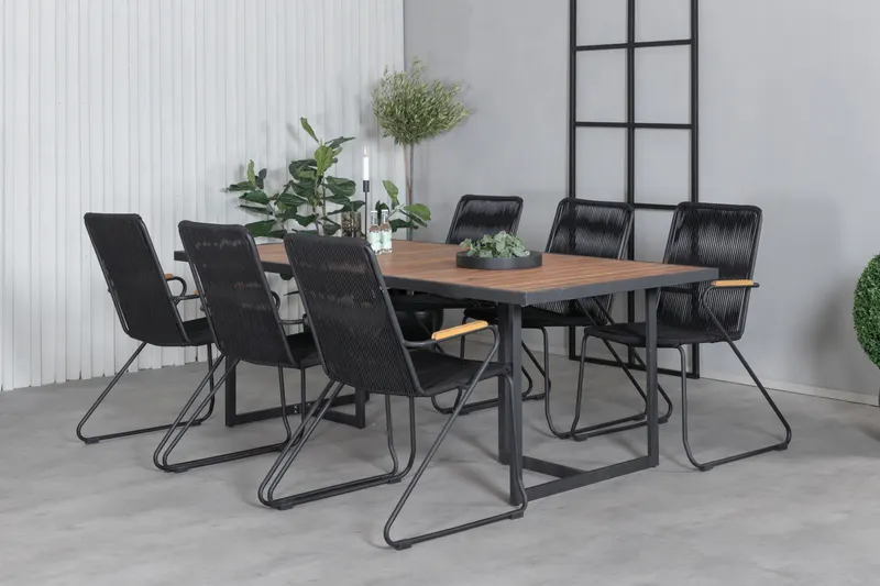 Khung & Bois Gartenmöbel-Set mit Akazientisch und 6 Stühlen in Schwarz, im Wohnraum, Ansicht 2