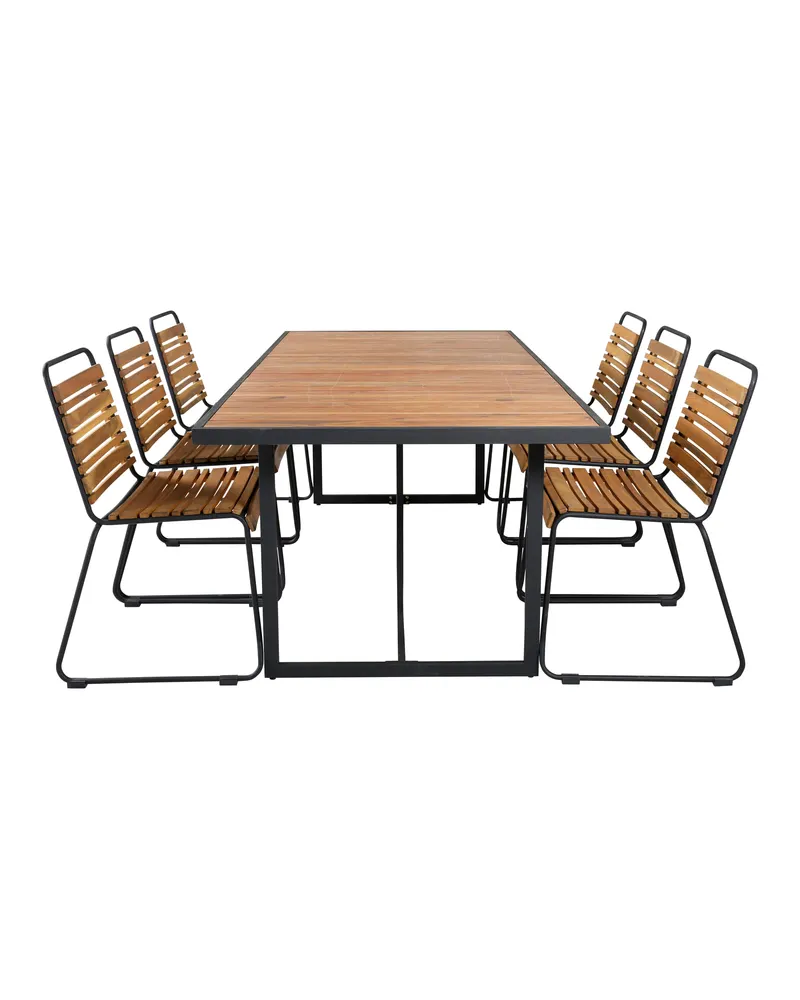 Khung & Bois Gartenmöbel-Set mit Akazientisch und 6 Stühlen in Natur, Gestell Schwarz, Ansicht 1