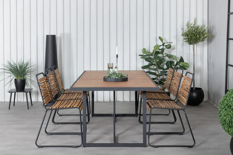 Khung & Bois Gartenmöbel-Set mit Akazientisch und 6 Stühlen in Natur, Gestell Schwarz, im Wohnraum, Ansicht 1