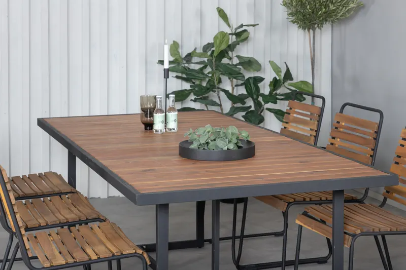 Khung & Bois Gartenmöbel-Set mit Akazientisch und 6 Stühlen in Natur, Gestell Schwarz, im Wohnraum, Ansicht 3