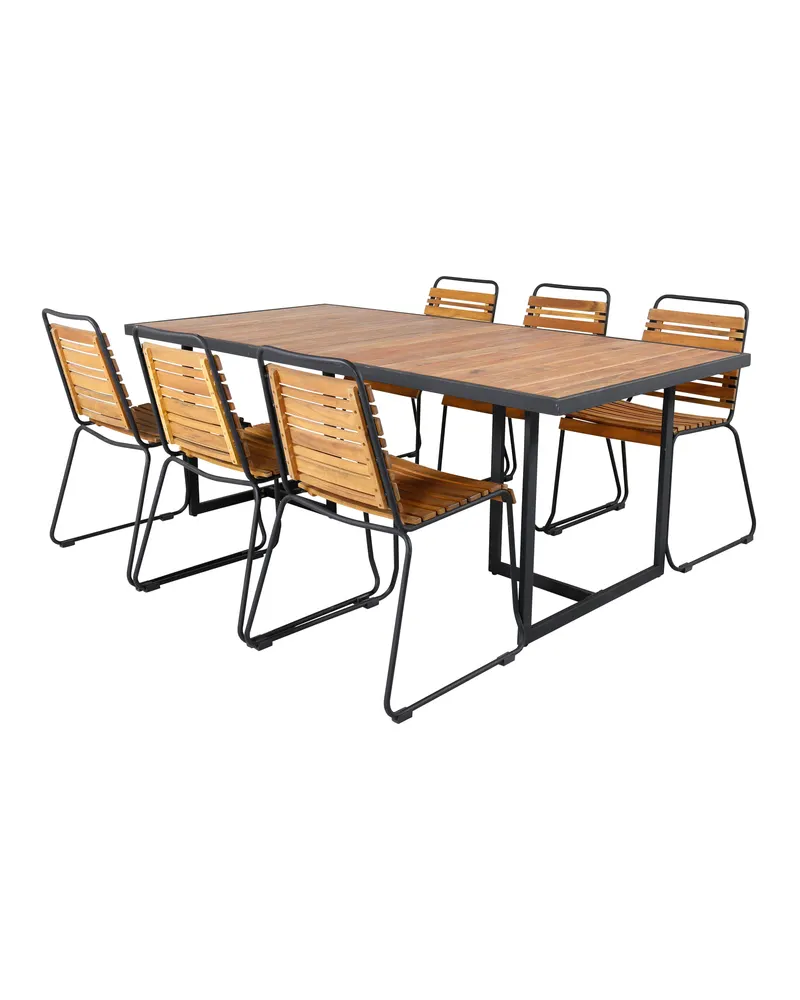 Khung & Bois Gartenmöbel-Set mit Akazientisch und 6 Stühlen in Natur, Gestell Schwarz, Ansicht 2
