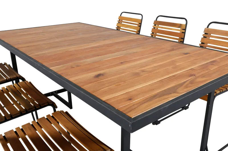 Khung & Bois Gartenmöbel-Set mit Akazientisch und 6 Stühlen in Natur, Gestell Schwarz, Ansicht 3