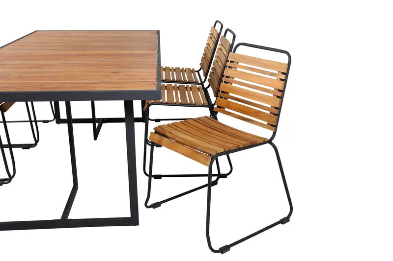 Khung & Bois Gartenmöbel-Set mit Akazientisch und 6 Stühlen in Natur, Gestell Schwarz, Ansicht 4