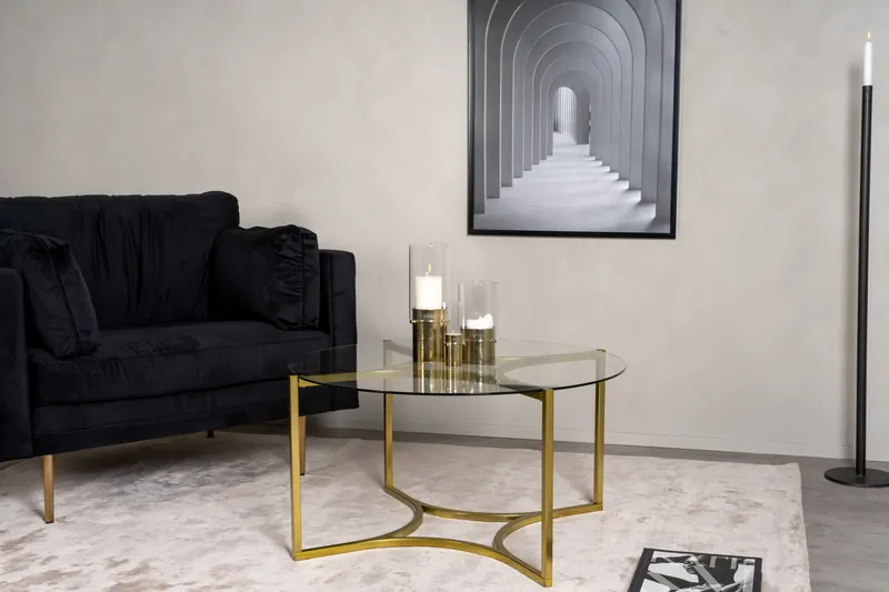 Kivik runder Couchtisch Ø 90 cm mit Glasplatte, im Wohnraum, Ansicht 1