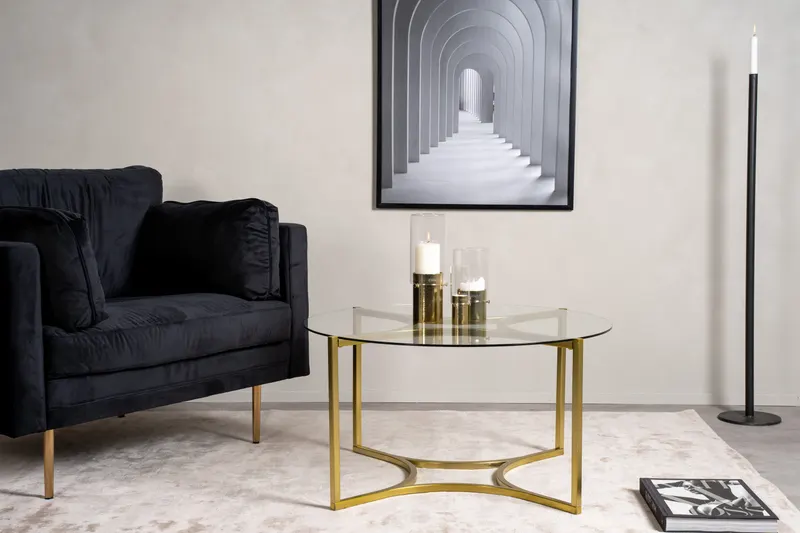 Kivik runder Couchtisch Ø 90 cm mit Glasplatte, im Wohnraum, Ansicht 2