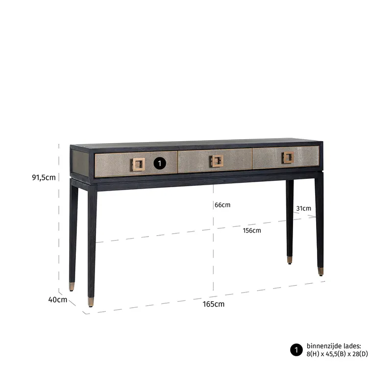 Konsolentisch Bloomville, Brass Shagreen von Richmond Interiors, Maßzeichnung 13