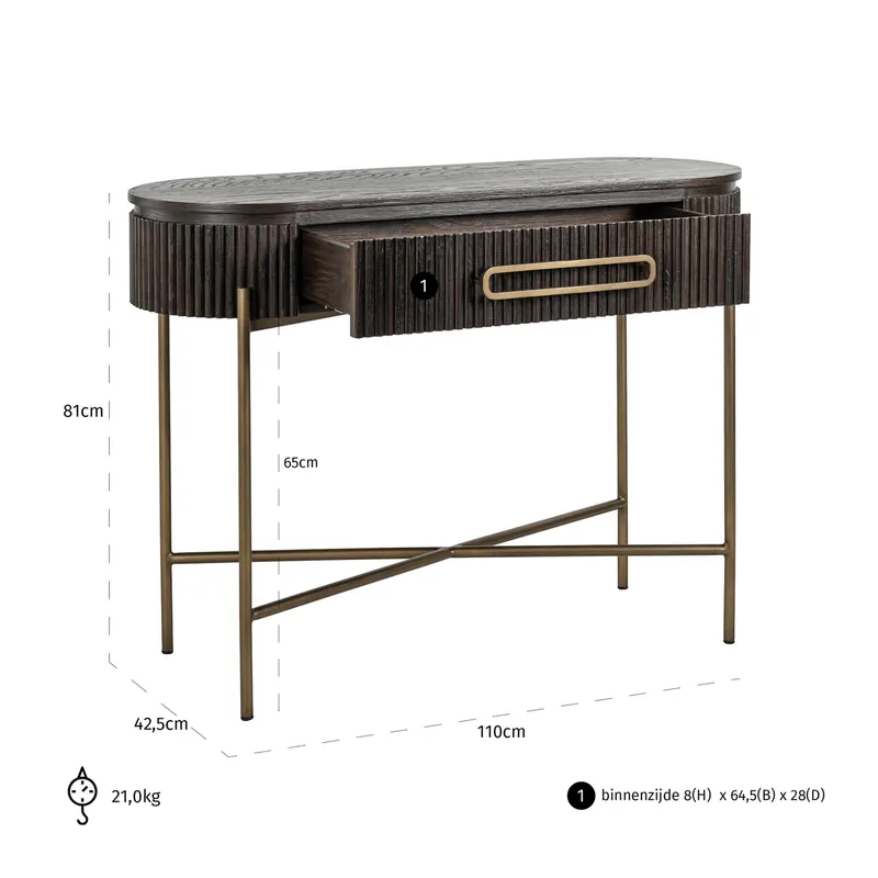 Konsolentisch Luxor, Braun von Richmond Interiors, Maßzeichnung 8