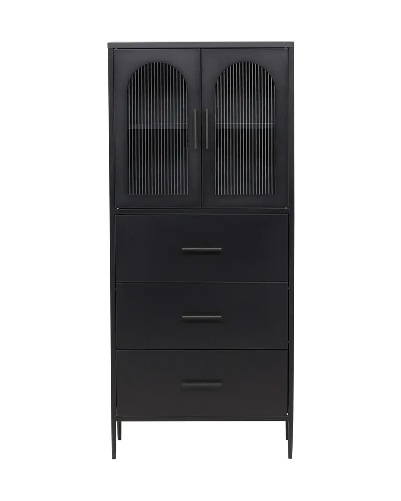 La Paz Highboard mit Bogen-Glastüren und drei Schubladen, Schwarz