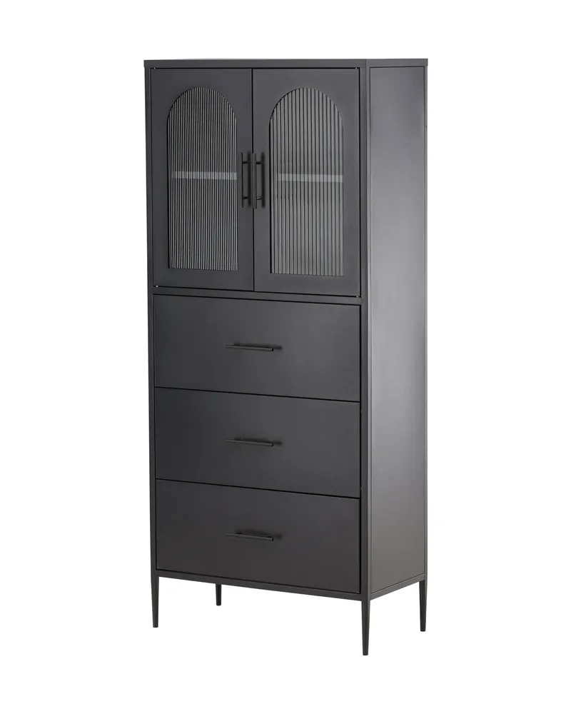 La Paz Highboard mit Glastüren und Schubladen in Schwarz, Ansicht 2