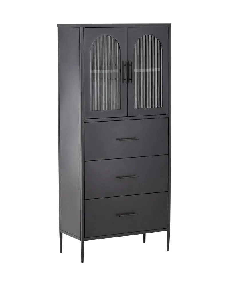 La Paz Highboard mit Glastüren und Schubladen in Schwarz, Ansicht 3