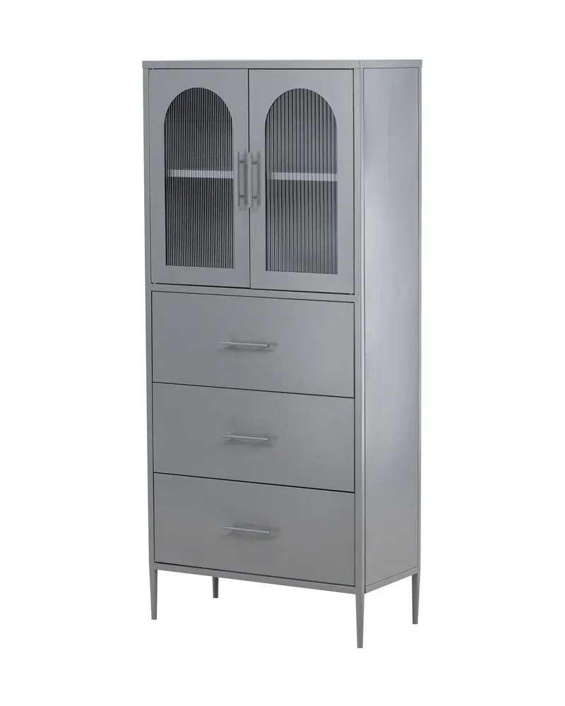 La Paz Highboard mit Bogen-Glastüren und drei Schubladen, Schwarz