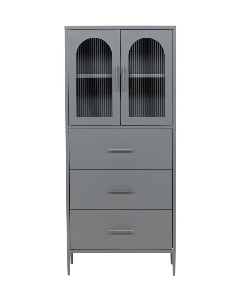 La Paz Highboard mit Glastüren und Schubladen in Hellgrau, Ansicht 2