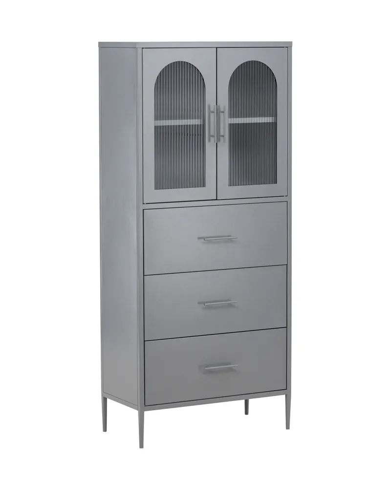 La Paz Highboard mit Glastüren und Schubladen in Hellgrau, Ansicht 3
