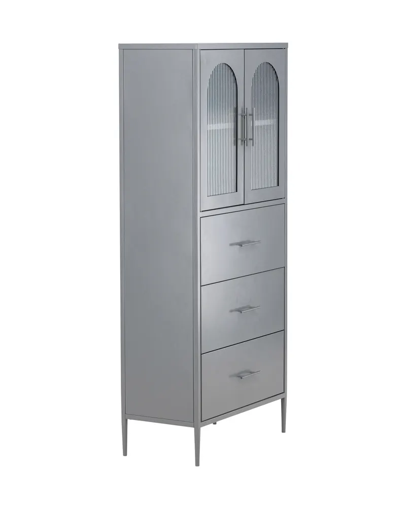 La Paz Highboard mit Glastüren und Schubladen in Hellgrau, Ansicht 5