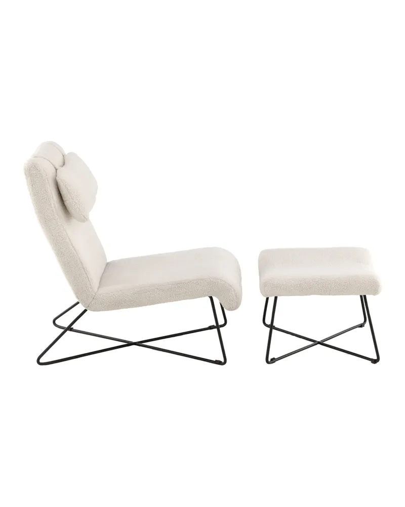 Laconia Loungesessel mit Fußhocker und Bezug aus weißem Bouclé