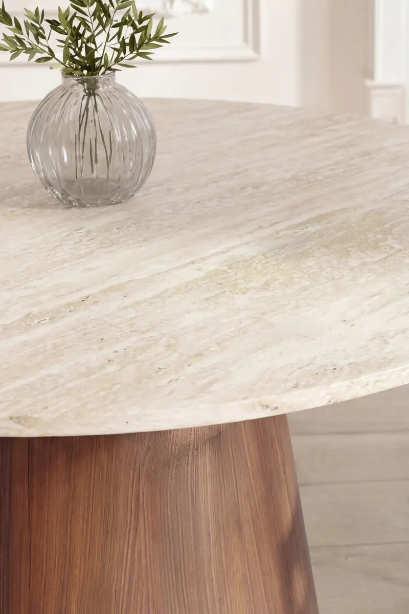 Lanzo runder Esstisch in Ø 120 cm, Beige, Gestell Mokka, im Wohnraum, Ansicht 3