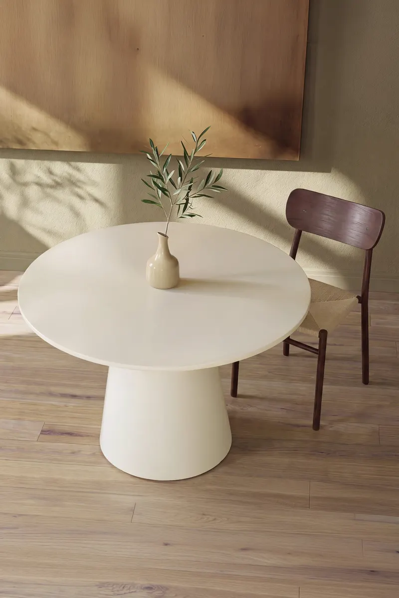 Lanzo runder Esstisch in Ø 120 cm, Beige, im Wohnraum, Ansicht 2