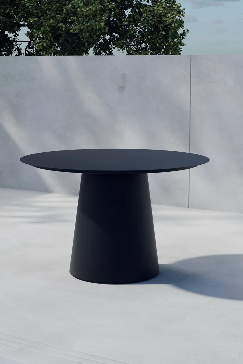 Lanzo runder Gartentisch aus Aluminium mit Kegelfuß in Schwarz, im Wohnraum