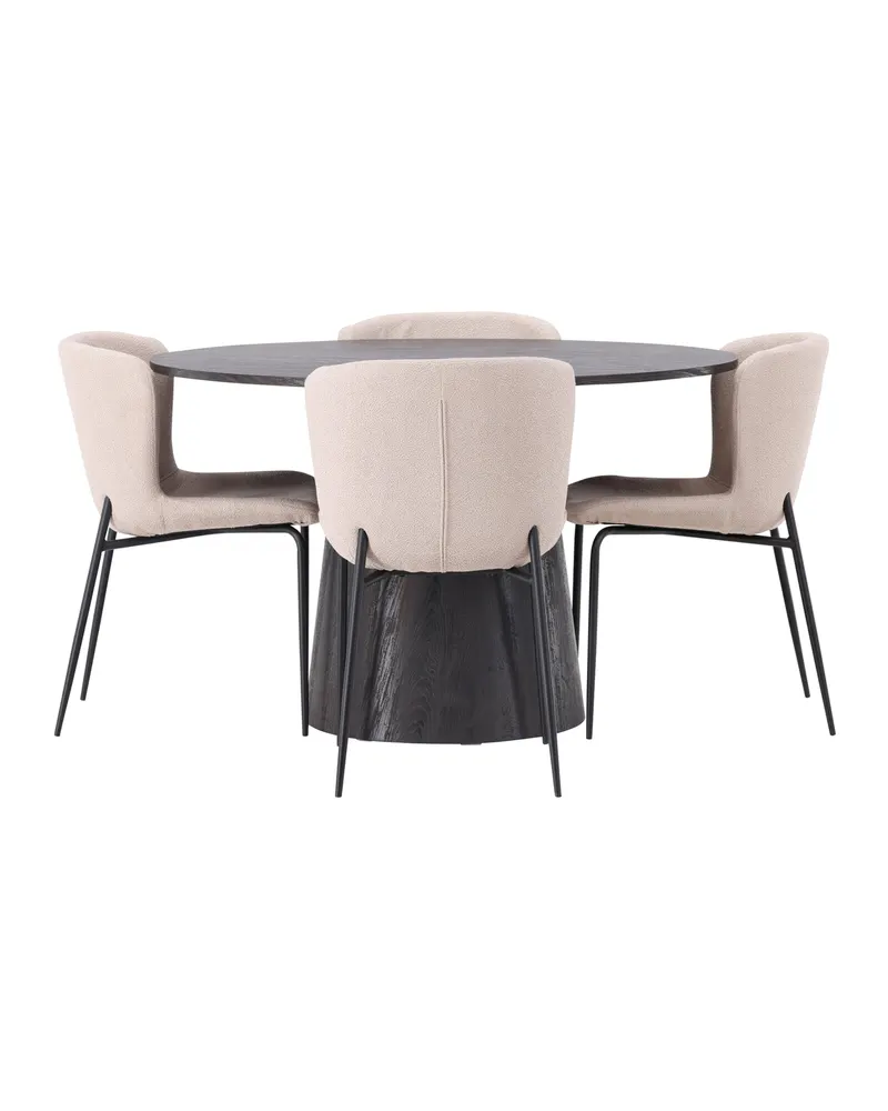 Lanzo & Modesto Essgruppe mit rundem Esstisch und 4 Bouclé-Stühlen in Mokka, Beige, Gestell Schwarz, Ansicht 9
