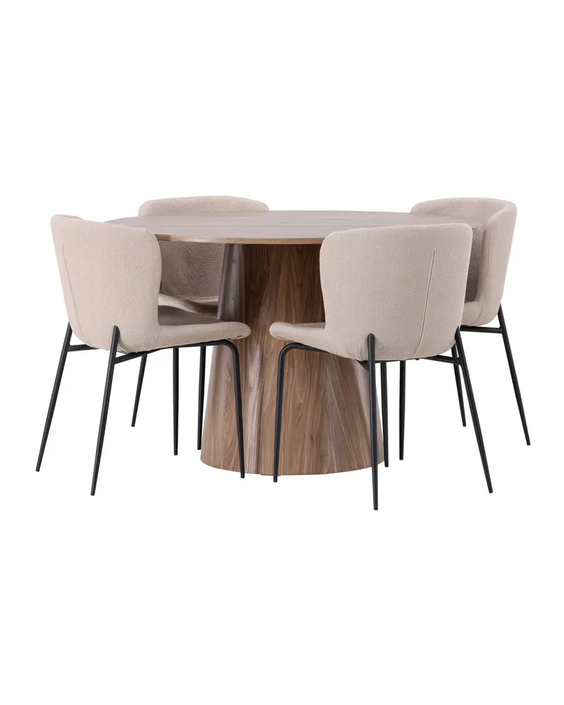 Lanzo & Modesto Essgruppe mit rundem Esstisch und 4 Bouclé-Stühlen in Natur, Beige, Gestell Schwarz, Ansicht 9