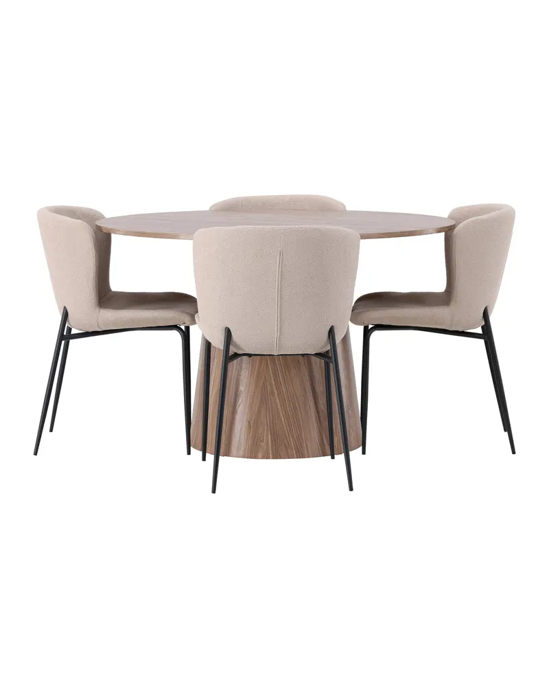 Lanzo & Modesto Essgruppe mit rundem Esstisch und 4 Bouclé-Stühlen in Natur, Beige, Gestell Schwarz, Ansicht 10