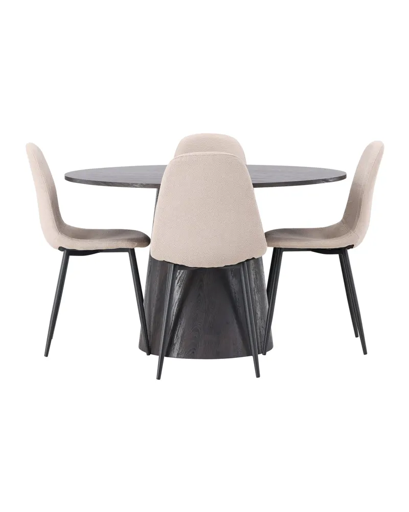 Lanzo & Polar Essgruppe mit rundem Esstisch und 4 gepolsterten Stühlen in Mokka, Beige, Gestell Schwarz, Ansicht 7