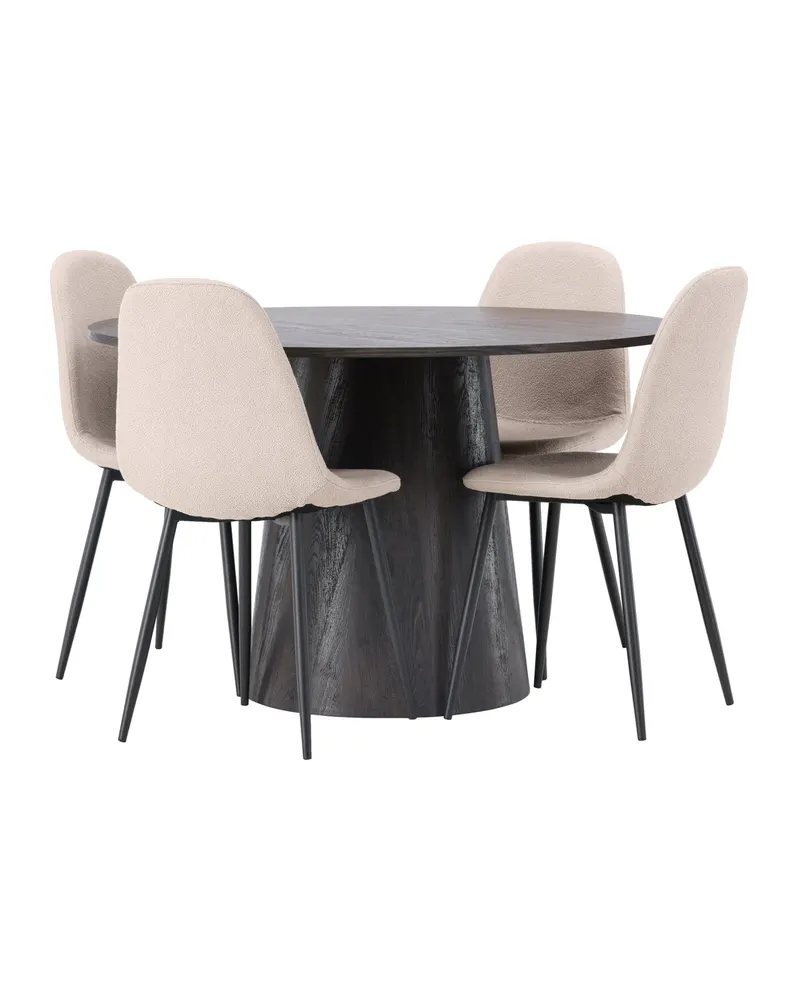 Lanzo & Polar Essgruppe mit rundem Esstisch und 4 gepolsterten Stühlen in Mokka, Beige, Gestell Schwarz, Ansicht 8