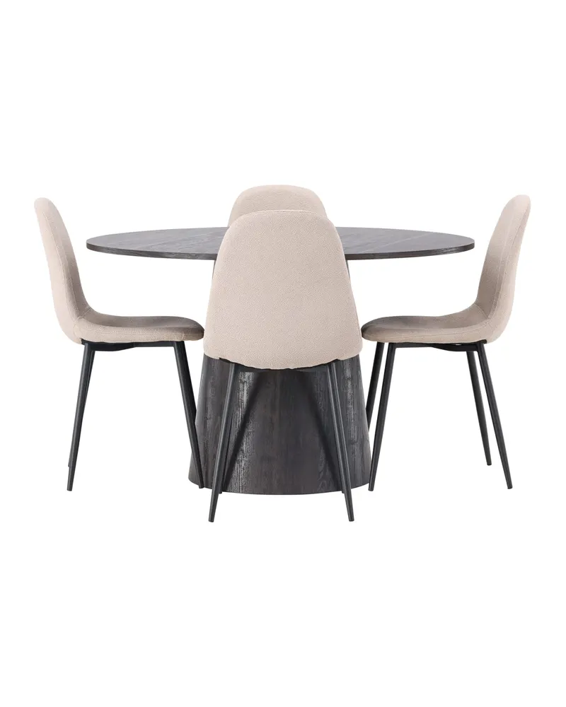 Lanzo & Polar Essgruppe mit rundem Esstisch und 4 gepolsterten Stühlen in Mokka, Beige, Gestell Schwarz, Ansicht 10