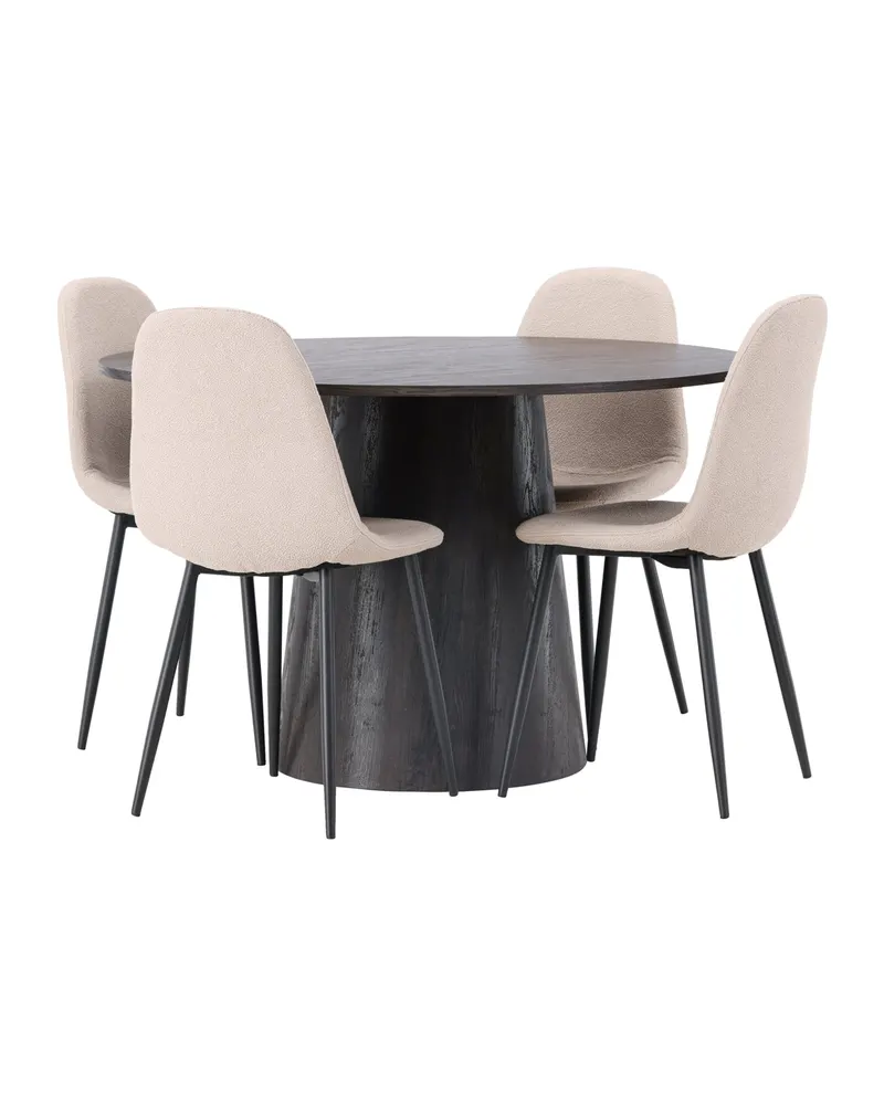 Lanzo & Polar Essgruppe mit rundem Esstisch und 4 gepolsterten Stühlen in Mokka, Beige, Gestell Schwarz, Ansicht 11