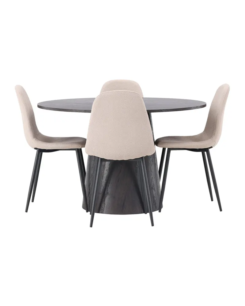 Lanzo & Polar Essgruppe mit rundem Esstisch und 4 gepolsterten Stühlen in Mokka, Beige, Gestell Schwarz, Ansicht 2