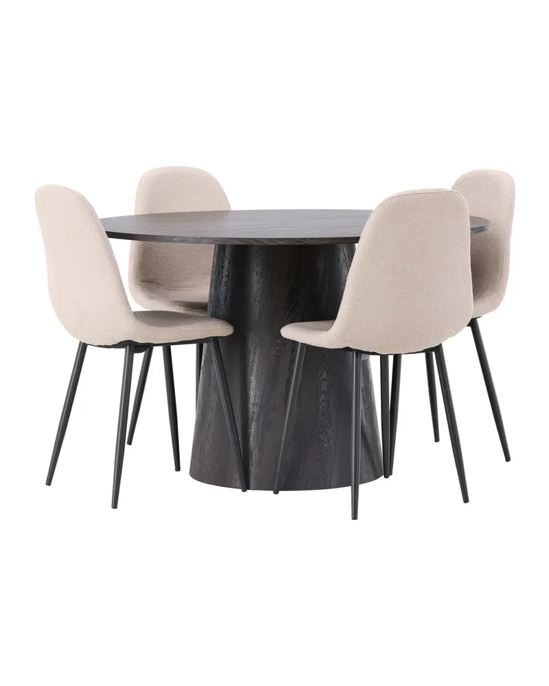 Lanzo & Polar Essgruppe mit rundem Esstisch und 4 gepolsterten Stühlen in Mokka, Beige, Gestell Schwarz, Ansicht 3