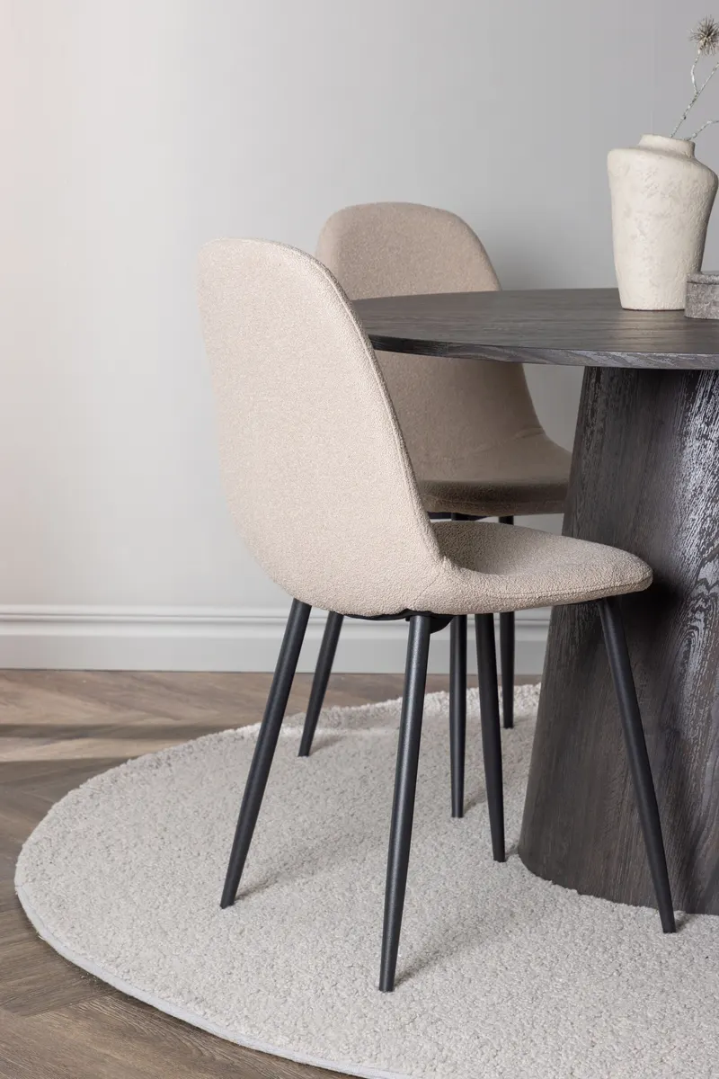 Lanzo & Polar Essgruppe mit rundem Esstisch und 4 gepolsterten Stühlen in Mokka, Beige, Gestell Schwarz, im Wohnraum, Ansicht 2