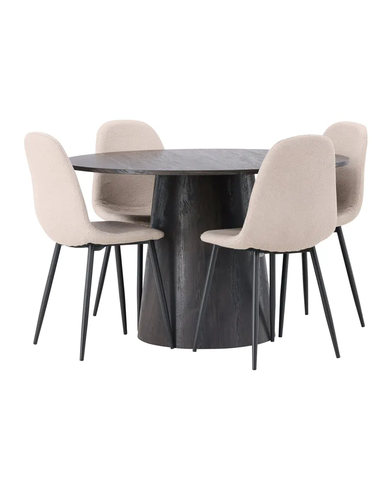 Lanzo & Polar Essgruppe mit rundem Esstisch und 4 gepolsterten Stühlen in Mokka, Beige, Gestell Schwarz, Ansicht 4