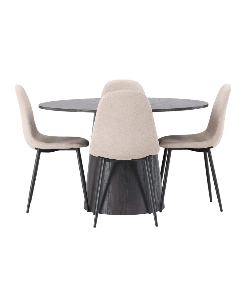 Lanzo & Polar Essgruppe mit rundem Esstisch und 4 gepolsterten Stühlen in Mokka, Beige, Gestell Schwarz, Ansicht 5