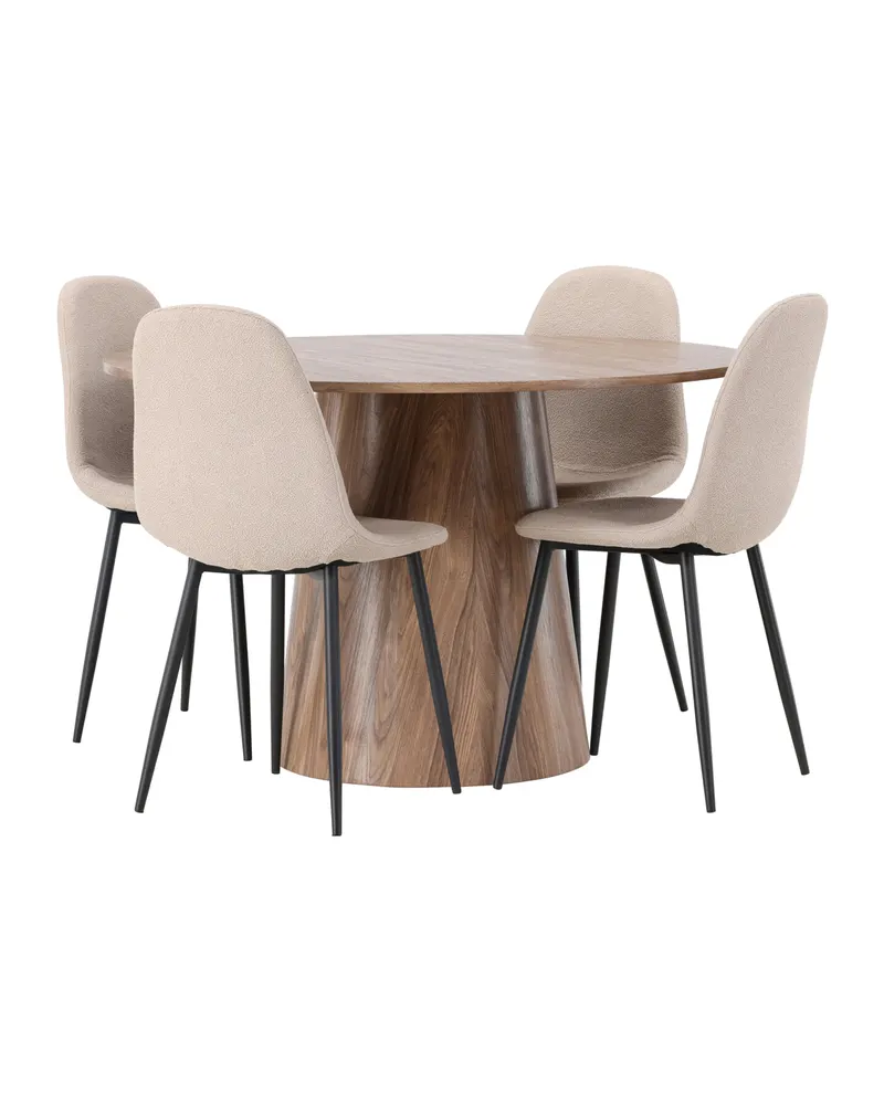 Lanzo & Polar Essgruppe mit rundem Esstisch und 4 gepolsterten Stühlen in Natur, Beige, Gestell Schwarz, Ansicht 7