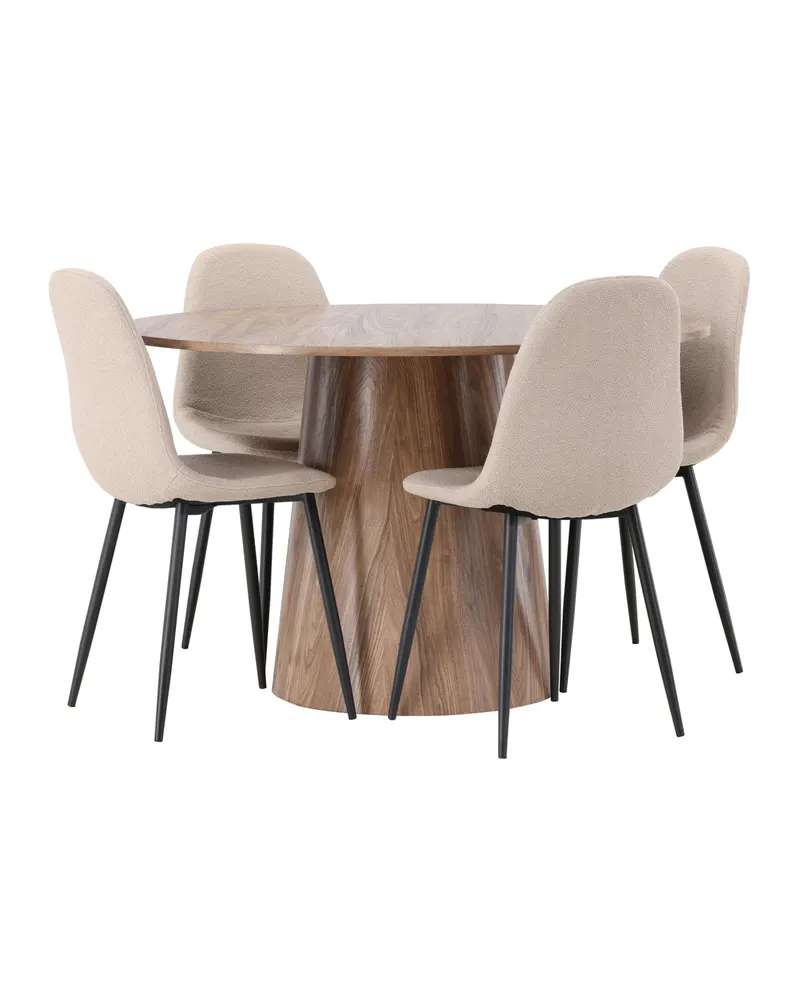 Lanzo & Polar Essgruppe mit rundem Esstisch und 4 gepolsterten Stühlen in Natur, Beige, Gestell Schwarz, Ansicht 8
