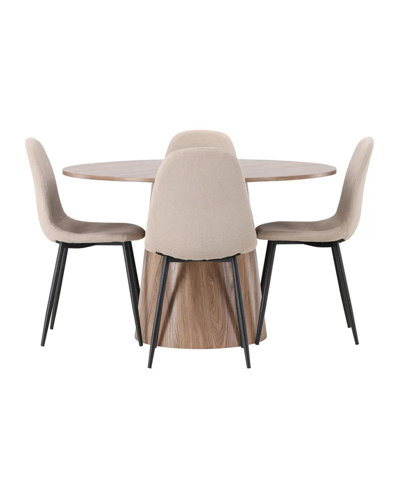 Lanzo & Polar Essgruppe mit rundem Esstisch und 4 gepolsterten Stühlen in Natur, Beige, Gestell Schwarz, Ansicht 9