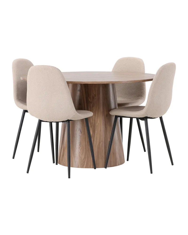Lanzo & Polar Essgruppe mit rundem Esstisch und 4 gepolsterten Stühlen in Natur, Beige, Gestell Schwarz, Ansicht 10