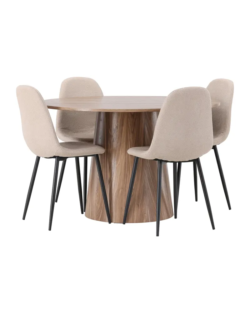 Lanzo & Polar Essgruppe mit rundem Esstisch und 4 gepolsterten Stühlen in Natur, Beige, Gestell Schwarz, Ansicht 11